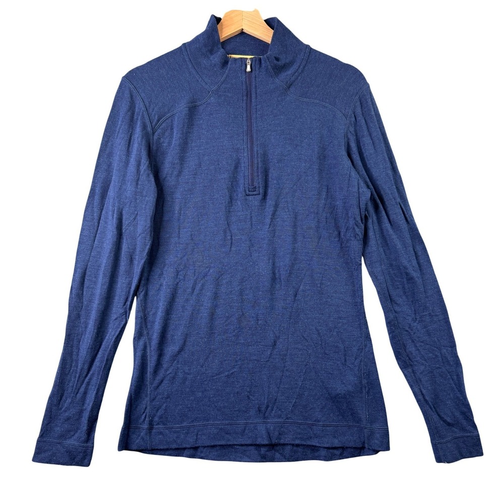 Smartwool XL Navy Blue Heather 100% Merino Wool Quarter Zip Base Layer Pullover